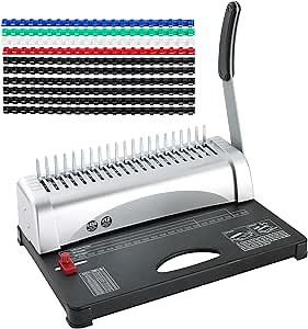 Binding Machine | 21 Holes Punch Binding Comb Machine, 450 Sheets, Paper Punch Binder with Starter Kit 100 PCS 3/8'' PVC Comb Bindings for Letter Size, A4, A5 or Smaller Sizes Office Documents