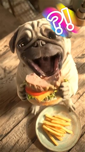 [Pupu’s PugPug] Pug Eats a Huge Burger Mukbang 🐶🍔 | BIG BITE! #cute #speakpug #pets