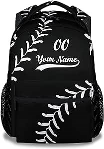 Personalized Baseball School Backpack for Boys, 16 Inch Black Backpacks for Kids Age 10-12, Cool Lightweight Bookbag for Travel