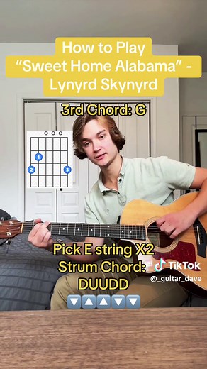 How to Play “Sweet Home Alabama” - Lynyrd Skynyrd 🎸 #guitartok #beginnerguitar #guitarlesson #sweethomealabama #acousticcover #fyp #foryou