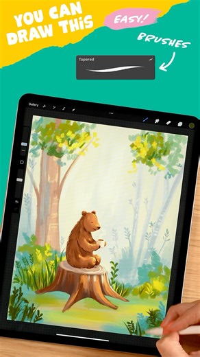 Digital Painting: Cute Bear Enjoying Coffee in Procreate #artwithflo #youcandrawthis