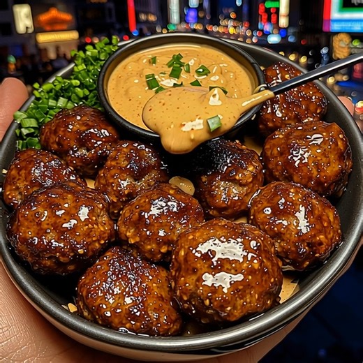 Teriyaki Beef Meatballs with Spicy Peanut Dipping Sauce (Full recipe in 💬) | Lora Chef