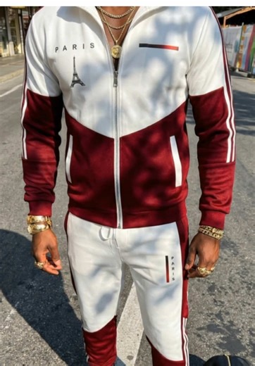 This Paris logo sportswear set brings clean street style with an athletic edge. Stand-up collar zip jacket paired with matching jogger pants, geometric print, and color-matching design — easy to wear all year round. #jacket #ootd #fyp #mensfashion #tiktokshopholidayhaul