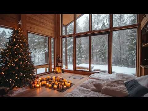 The Coziest Winter Cottage ❄️ Candlelight & Christmas Tree | Snowy Forest Ambience (4K)