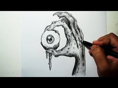 How to Draw A zombie Hand Holding An Eyeball || Charcoal Drawing and Shading