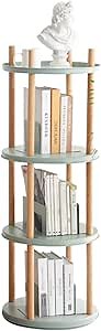 4-Tier Solid Beech Wood Rotating Bookshelf Display, Space-Saving Tower Standing Corner Bookshelf Storage Shelf for Living Room, Study Room
