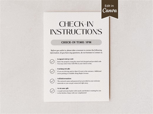 Check in Instructions Sign for Airbnb Short-term Rental; Welcome Entry & Wifi Information; A4,letter,5x7,8x10; Printable and Editable Sign - Etsy Australia