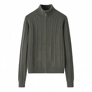 [Hot Item] 100% Cashmere Knitted Ladies Fashion Cable Knit Raglan Sleeve Zipper Cardigan Sweater