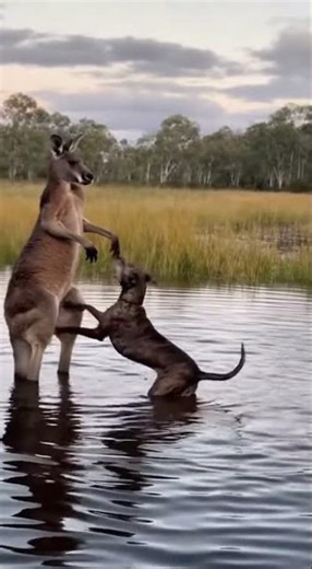 “Kangaroo vs Dog — The Most Playful Wetland Standoff!” #dogfight #kangaroo #shorts