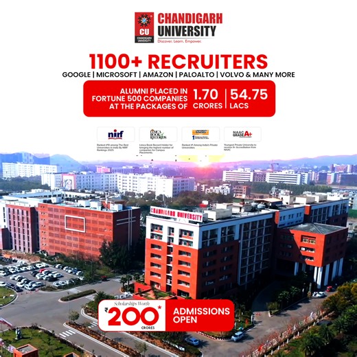 Chandigarh University — India’s No. 1 Private University! Step into a world of limitless possibilities at a 150-acre multicultural campus, home to brilliant minds from all 28 states, 8 Union Territories, and 65 countries. Here, diversity meets excellence, creating an ecosystem where innovation thrives and dreams take flight. Proudly ranked among the Top 2% of Universities worldwide, Chandigarh University stands as a global hub of learning and discovery. With over 160 programs spanning every majo