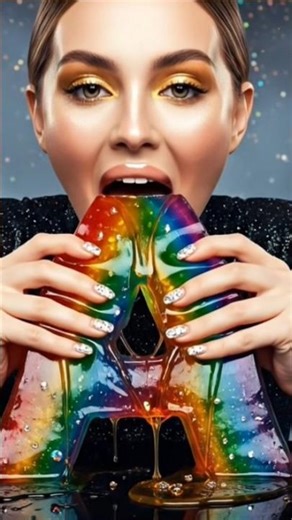 ASMR Eating a Giant Rainbow A Jelly with Diamonds | Feast