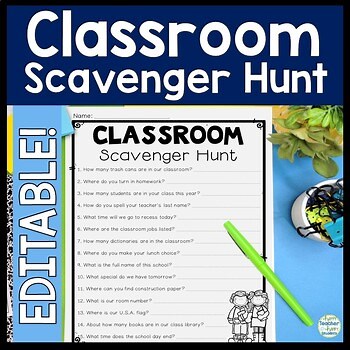 EDITABLE Classroom Scavenger Hunt with Clues | A Fun Back to School Activity