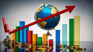 A dynamic visualization of global finance showcasing growth through graphs and statistics with a modern aesthetic