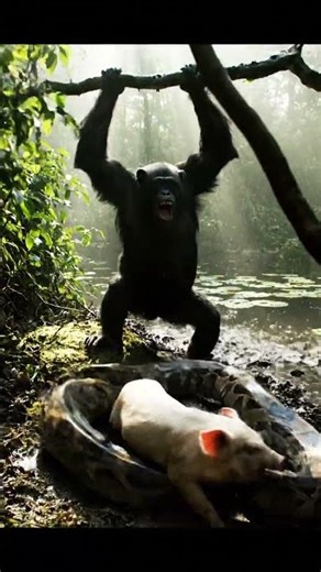 🐍 Wild Python vs Chimp Showdown In Misty Jungle!