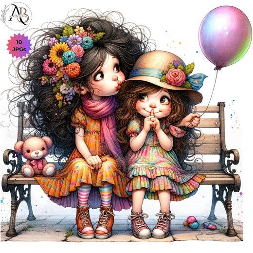 Quirky Sisters 10 JPG Sisters Clipart, Best Friends Sisters Clipart, Sister Girls Clipart, Siblings, Whimsical Cute Girls Scrapbooking Card - Etsy