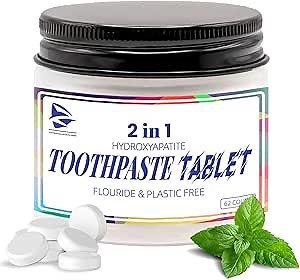 Toothpaste Tablets, Hydroxyapatite Chewable Toothpaste Tablets, Travel Mouthwash for Deep Cleaning, Fresh Breath, Enamel-Safe, Fluoride & Plastic Free (1)