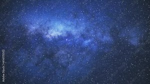 Travel through the starry space inside the blue Andromeda galaxy. View of the cosmos and the milky way. Animation night sky background