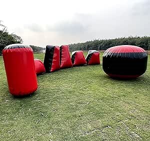 9 Pieces Inflatable Paintball Obstacles Air Bunker Set for CS Archery Tag Shooting, Airsoft, Laser Tag, Soft Foam Dart Toy Rifle, Water Gun