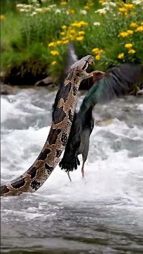 African Rock Python vs Hadada Ibis on the a cool montane grassland dotted with helichrysum
