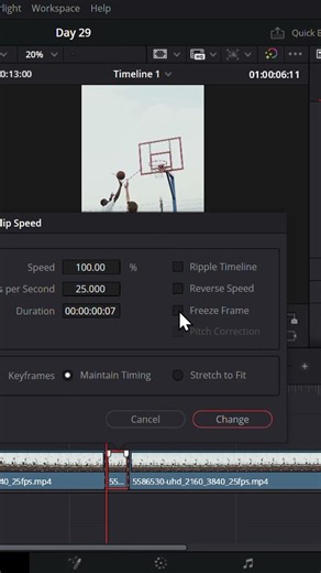 [Day-29] 30Days of Video Editing in DaVinci Resolve20. (Freeze Frame Effect)