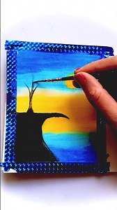 Easy Sunset beach scenery drawing using oil pastel for beginners#beach#shortsfeed