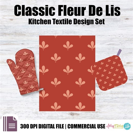 Classic Fleur De Lis Seamless Pattern, French Country Kitchen Tea Towel Surface Design, Vintage European Commercial Use File - Etsy