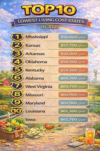 💸 Top 10 U.S. States With the Lowest Cost of Living (2025)