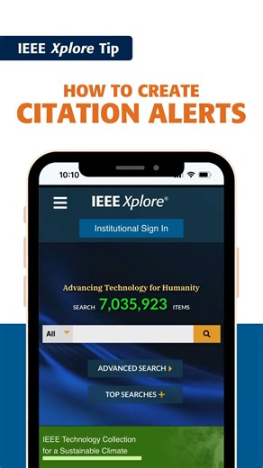 💡 IEEE Xplore Tip: How to be Notified When Your Article is Cited Authors can keep track of their citations and set notifications by creating a ‘Citation Alert’ in IEEE Xplore. To set up a citation alert, follow these simple steps! 🔗 https://loom.ly/6eIydLo #IEEE #IEEEXplore #XploreTips #TipsAndTricks #Tips #ResearchTips #PhD #Research | IEEE Xplore