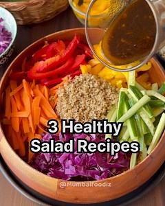 24K views · 111 reactions | Three healthy salad recipes to boost your day! 綾Full recipes in the comments below – try them out! #healthysalad #saladrecipe #saladrecipes #salads #healthyrecipes #weightlossrecipes #dietrecipes #quickrecipes #facebookreelsviral #reelschallenge #reelsfypシ #mumbaifoodiz | Mumbaifoodiz | Facebook
