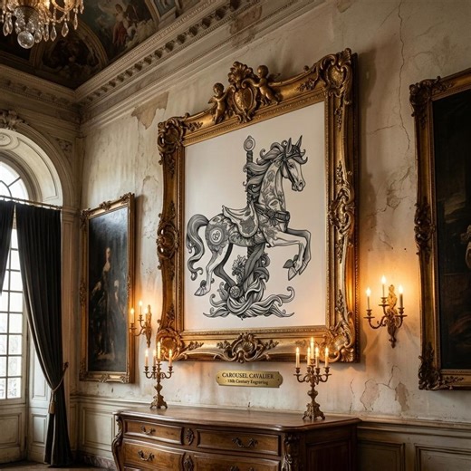 Vintage Carousel Horse Art Print | Old European Engraving Style (digital Download) - Etsy