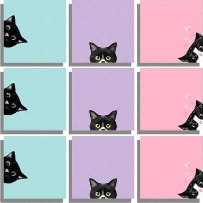 3/6/9 Sheets,3x3 Inches,Black Cat Sticky Notes Set, Pink Self-Adhesive Note Pad, Cute Memo, Super Sticky Note Cards, Gifts For Cat Lovers, Teacher Office And School Supplies | SHEIN