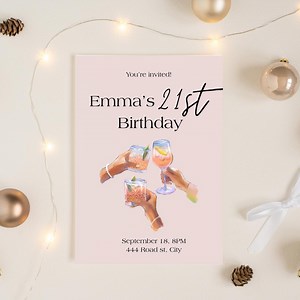 Blush 21st Birthday Invitation Template: Chic Cocktail Party (digital Template) - Etsy