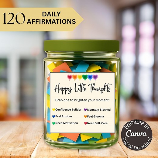 Daily Affirmations Jar, Self Care Positive Quotes, DIY Printable, Daily Reminders, Motivational Jar, Digital Download, Encouragement Gift - Etsy