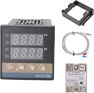 Gugxiom Smart PID Temperature Controller Kit, AC100-240V Digital Display PID Temperature Controllers REX-C100 Digital Thermostat, Digital PID Thermostat Temperature Controller (40A)