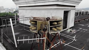 Speakers of the civil defence alarm on the roof