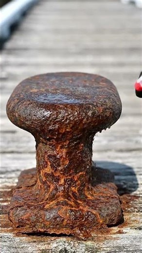 Spray Cleaning One Spot on a Rusty Boat Cleat