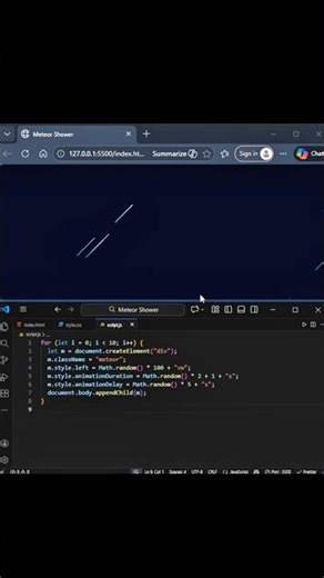 Meteor Shower using HTML CSS and JavaScript. #animation #coding #webdesign
