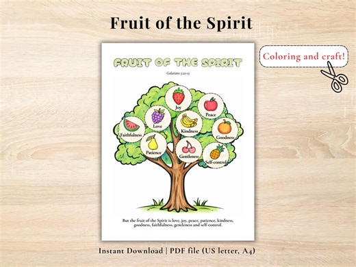 Fruit of the Spirit Craft, Christian Printable Activity, Sunday School Coloring Page for Kids, Galatians 5:22–23 - Etsy