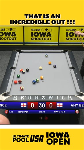 𝗥𝗔𝗧𝗘 𝗧𝗛𝗜𝗦 𝗥𝗨𝗡𝗢𝗨𝗧 !!! Joe Prince with an impressive out against Amy Beauchamp in the Ozone Billiards IOWA Shootout. #pool #snooker #8ball #billiards #8ballpool #skills #american #fyp | Ultimate Pool USA