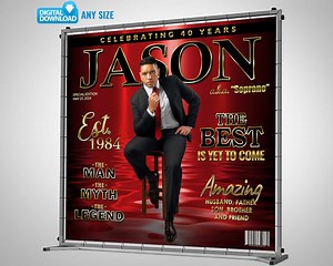 Custom Birthday Backdrop With Photo, Red Black Gold Luxury Banner, 60th 50th 40th Birthday Magazine Backdrop, Personalized Welcome Sign - Etsy