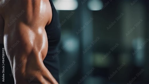 Muscular arm flexed, showing strength and definition in the gym setting