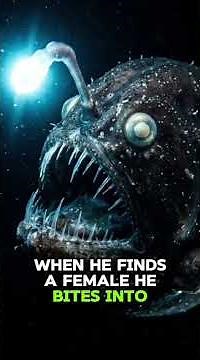 1,000 meters down, in absolute darkness a female anglerfish dangles a glowing lure from her forehead