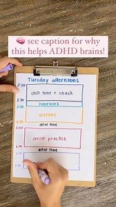 If your child with ADHD has a hard time… 👉🏻getting started on tasks 👉🏻knowing how long tasks will take 👉🏻estimating how much time has passed …you’re not alone! This is not because your child is naughty or trying to frustrate you… it’s all in how the ADHD brain works. Remember, kids want to do well! One way you can support your child, “externalize” time, and help them take care of important tasks is to create a time block visual schedule with tasks blocked off in chunks of how long they tak