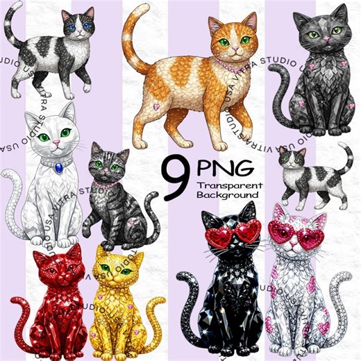 Crystal Cat Clipart, Jeweled Kitten PNG Graphics (digital Download V180) - Etsy
