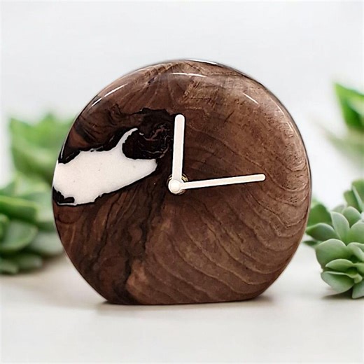 Wooden Table Clock, Walnut, White Epoxy Resin, Gift for Her - Etsy