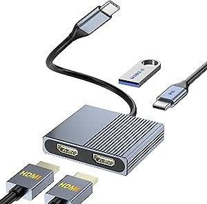 HDMI Splitter for Dual Monitors, Dual HDMI Adapter for 2 Monitors with USB3.0, 100W PD, HDTV Splitter Extended Display, USB C Hub Multiple Port, Laptop Docking Station for Dell/HP/Mac