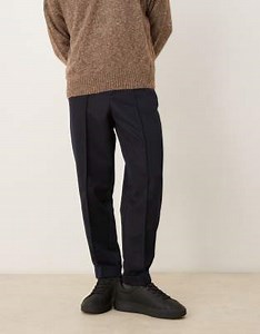 ASOS DESIGN carrot fit dress pants with cuffed hems in navy | ASOS