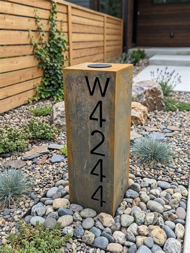 Modern Lighted Address Post 22” | 8x8 Steel Solar House Numbers | Illuminated Outdoor Address Sign | Contemporary Driveway Address Column - Etsy