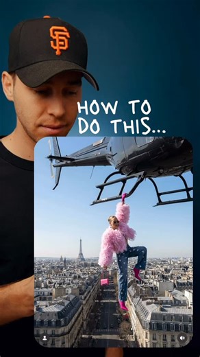 Steven Wommack on Instagram: "Here is how you can create this helicopter photo trend like the iconic @sheismerkurial 📸 with your phone in @higgsfield.ai 😍✨ PROMPT: Using my uploaded selfie as the exact reference, keep my face, body, proportions, and outfit completely unchanged with photorealistic accuracy. Place me hanging one-handed from the landing skid of a black helicopter flying high above Paris, with a wide aerial view of the city below and the Eiffel Tower clearly visible in the backgro