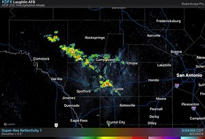 3:30 AM: A few isolated cells continue early this morning from near Uvalde northwestward into the rural portions of Val Verde County. Some of this activity is producing cloud-to-ground lightning along with locally heavy downpours. Activity may persist for a few more hours. | US National Weather Service Austin-San Antonio Texas